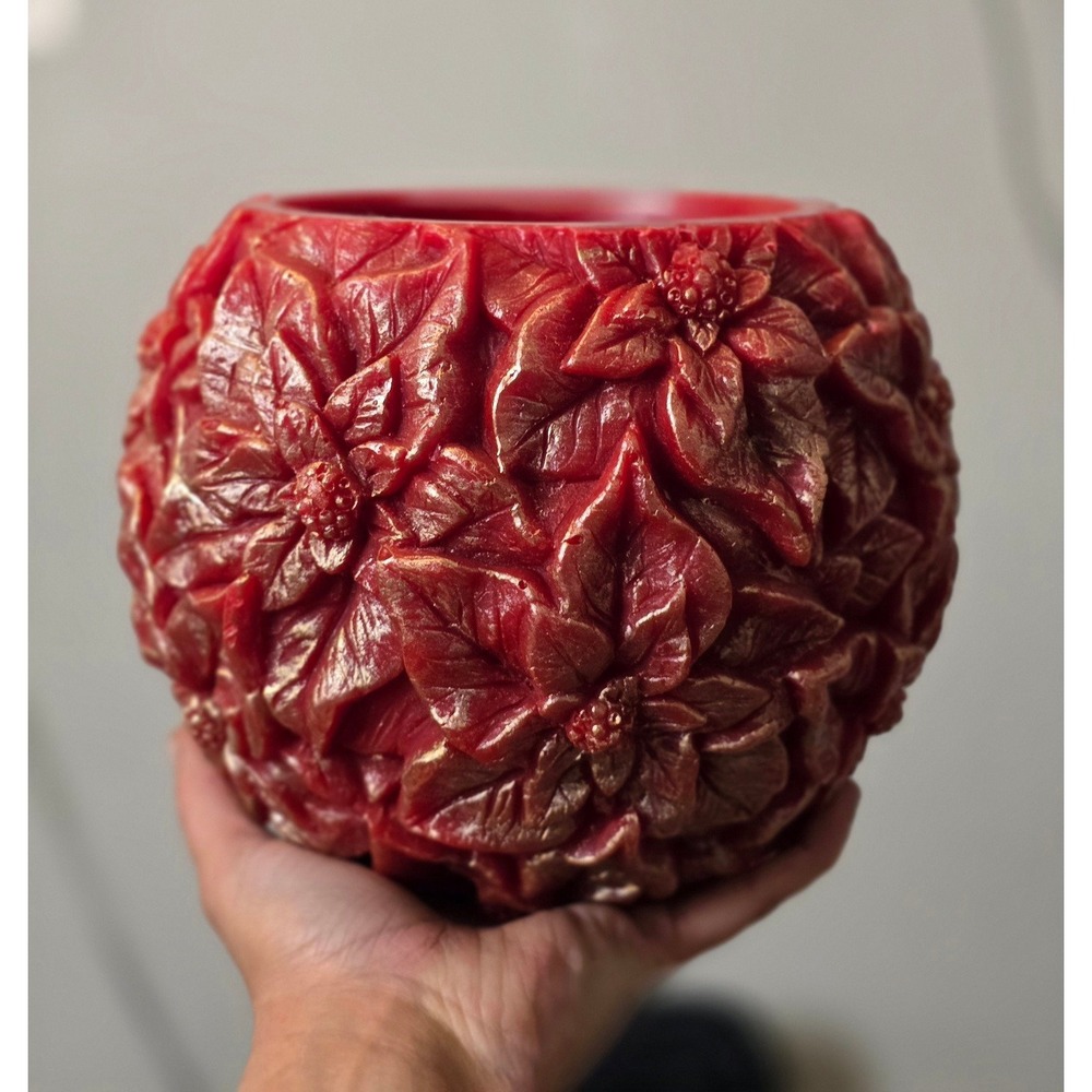 Red Hard Wax & Gold distressed Pointsettia Bowl/Vase/Artificial Flower Pot/Dish